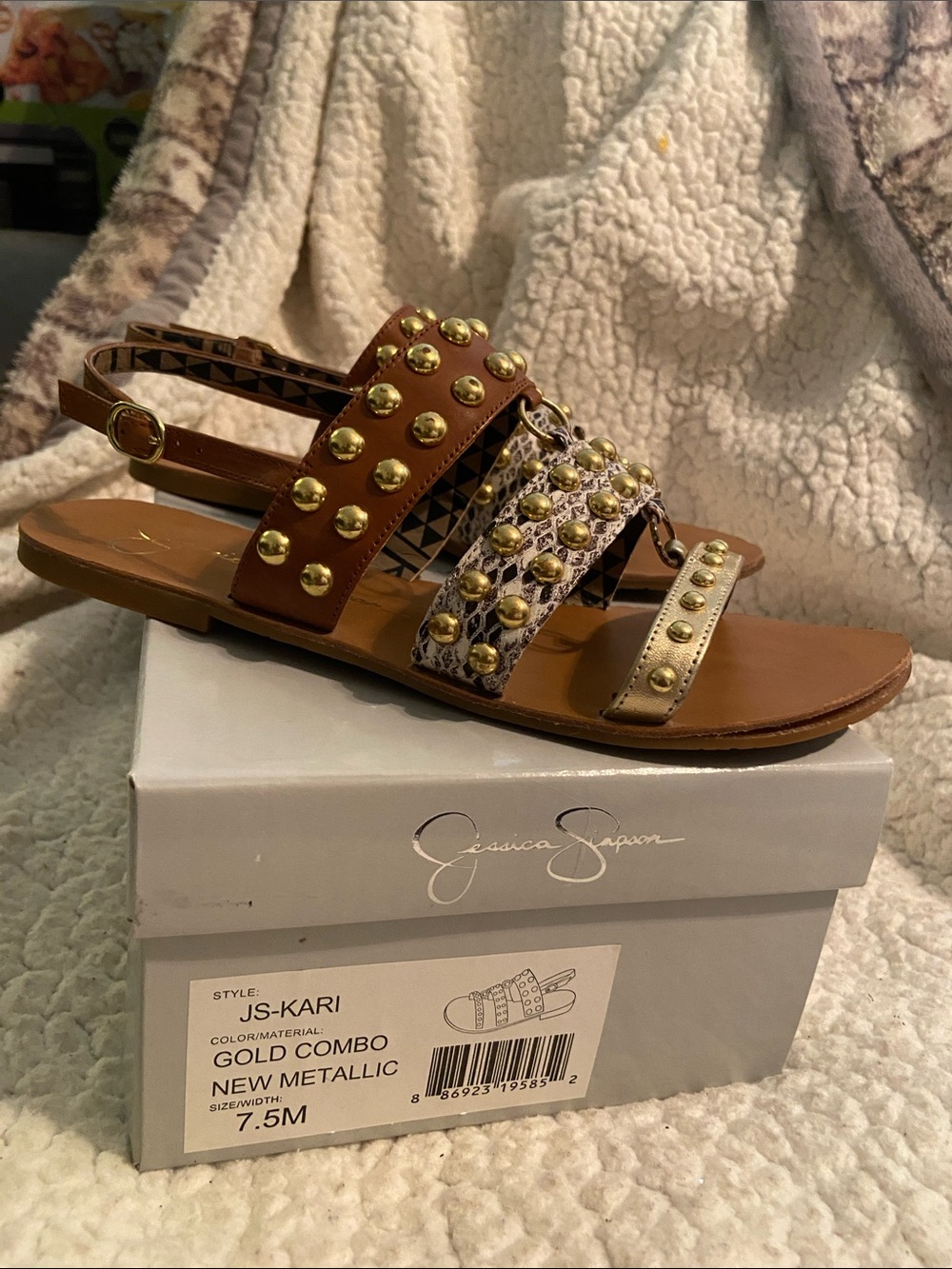 Jessica Simpson Tan and Gold Studded Multi-Strap Sandals